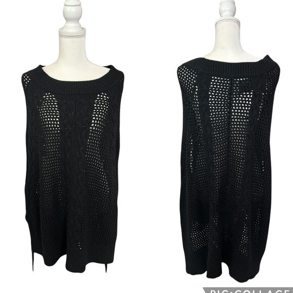 Allsaints Open Knit Erbus Black Pullover Hi Low Cape  Size 4 - 6 Small - Picture 1 of 11